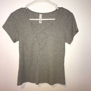 Grey Crisscross Low Cut Top